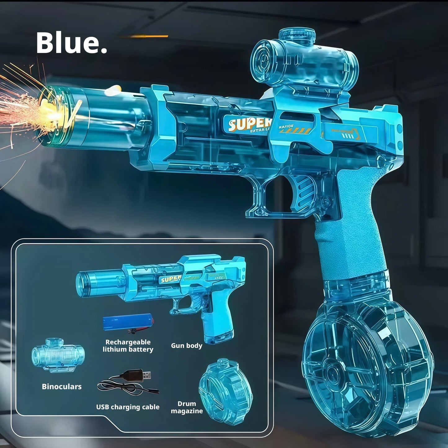 Electric Water Gun Absorb Water Continuous Shooting, Lights with Auto Sensor Water Gun, Summer Outdoor Beach Pool Toy for Kids